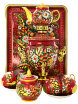 Набор самовар электрический 3 литра с художественной росписью "Хохлома на красном фоне" с чайным сервизом, арт. 110651с фото 1 — Samovars.ru