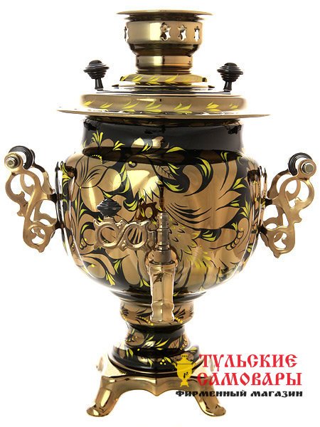Электрический самовар 3 литра с художественной росписью "Золотые цветы на черном фоне", арт. 140408 фото 1 — Samovars.ru
