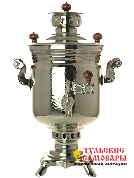 Угольный самовар 2,5 л никелированный цилиндр+труба для дыма фото 1 — Samovars.ru
