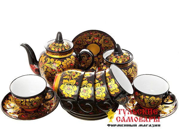 Чайный сервиз "Кудрина.Преданья старины с красным" на 6 персон фото 1 — Samovars.ru