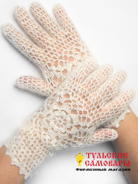 Ажурные пуховые перчатки (белые) фото 1 — Samovars.ru