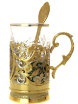 Подстаканник чайный "Снегири" с ложкой, хрустальным стаканом в подарочном футляре Златоуст фото 3 — Samovars.ru