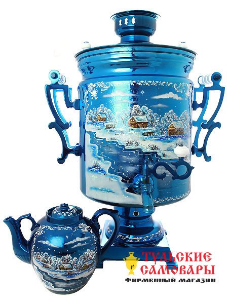 Комплект "Зимний вечер": самовар электрический 45 литров и заварочный чайник, арт. 110918 фото 1 — Samovars.ru
