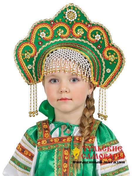 Зеленый кокошник для девочки "Фантазия" фото 1 — Samovars.ru